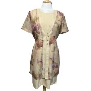 Vintage Sheri Martin Feminine Romantic Floral Tie Back Dress Knee Length size 10